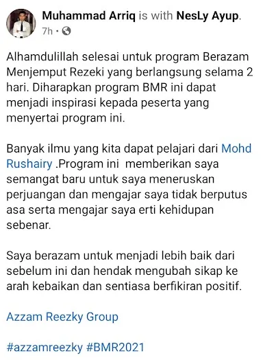 BMR motivation programme testimonial screenshot