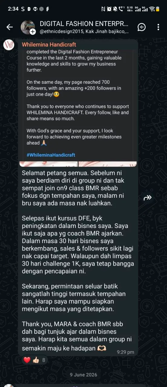 Digital Fashion Entrepreneur testimonial screenshot